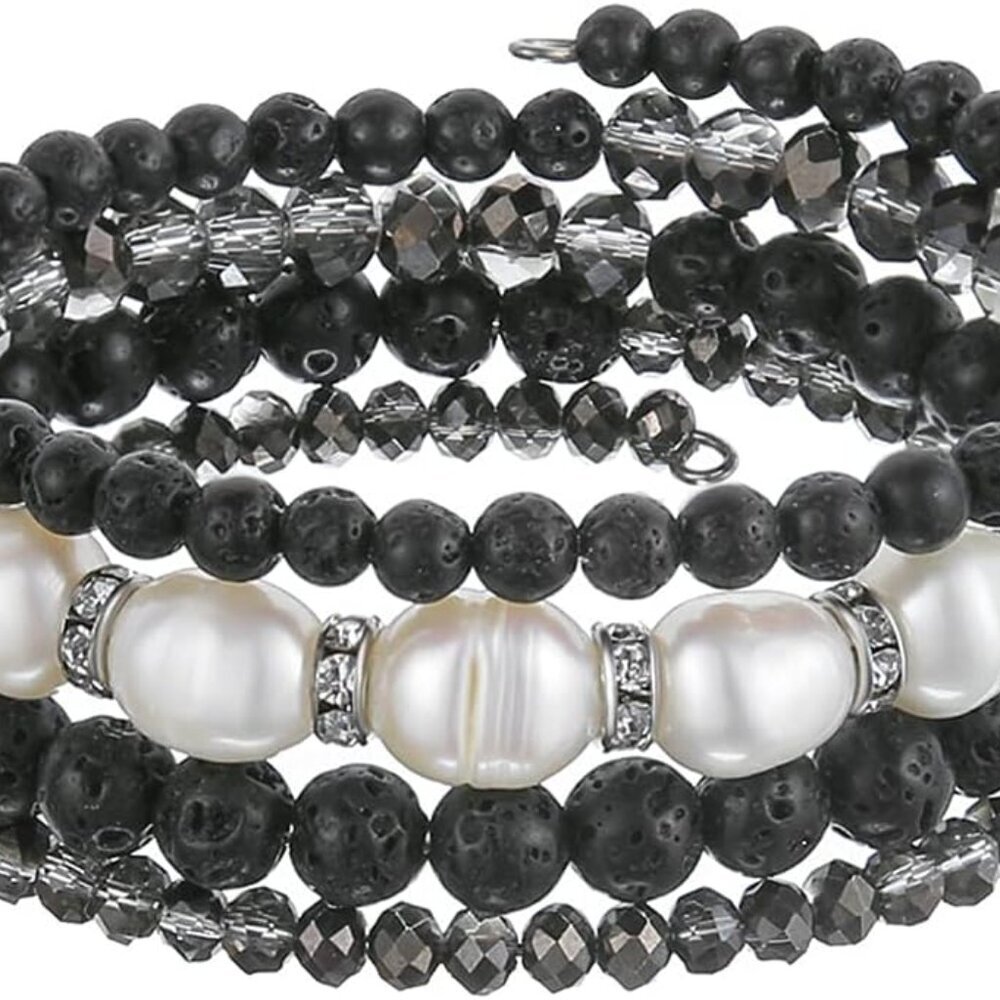 Bead Crystal Wrap Bangle Bracelet - Fashion Jewelry Beaded Bracelet with Silver